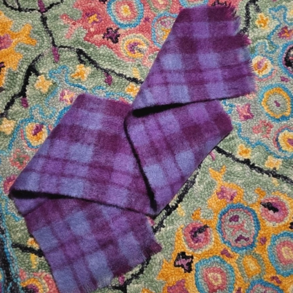Vintage Scottish Wool Mohair Plaid Scarf Purple Women's
